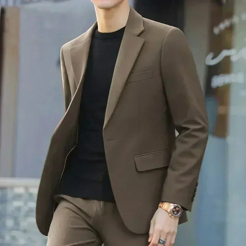 S-6XL Men's Business Casual Suit Korean Style Trendy Slim Fit 2 Piece Set