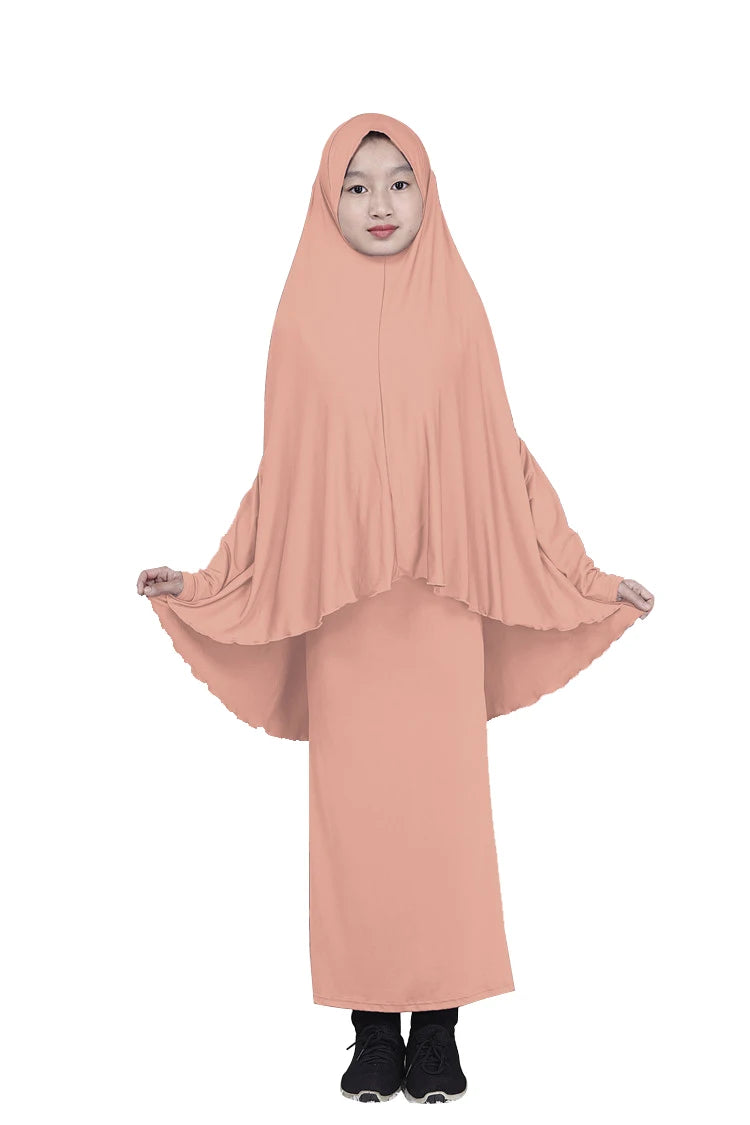 Set Muslim Kids Girls Robe Abaya Burka Hijab Islamic Maxi Dress