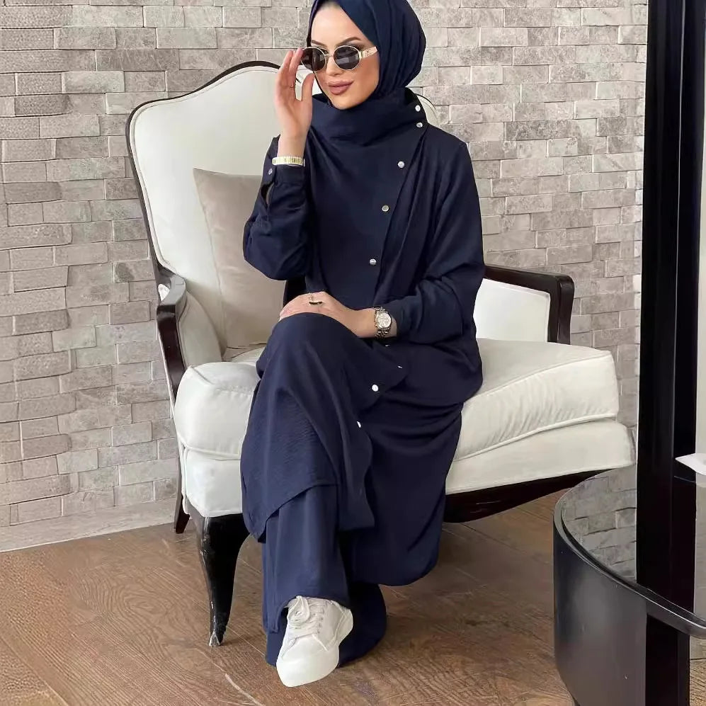 Women's Long Sleeve Loose Pants Sets, Muslim Fashion, Abaya Suit, Vintage Blouse, Islam Printed Suit, Arab Fashion