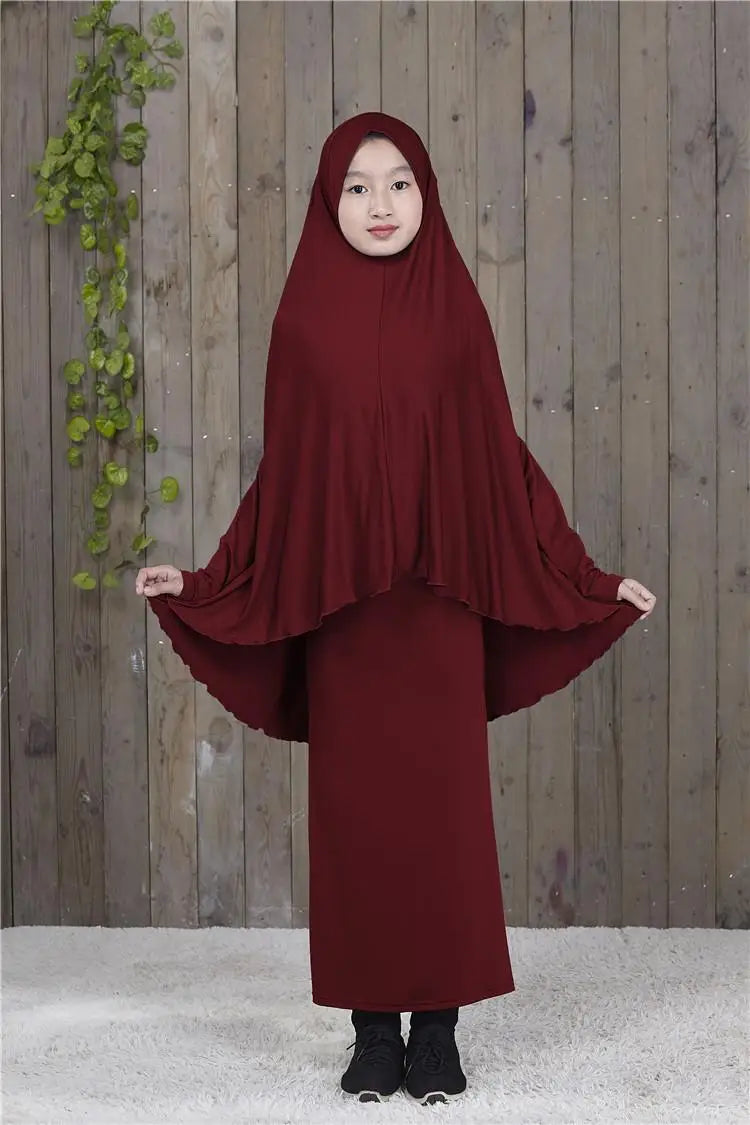 Set Muslim Kids Girls Robe Abaya Burka Hijab Islamic Maxi Dress