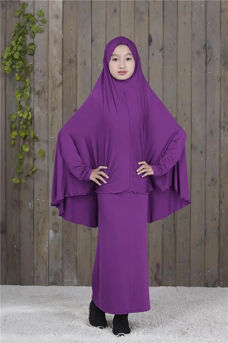 Set Muslim Kids Girls Robe Abaya Burka Hijab Islamic Maxi Dress