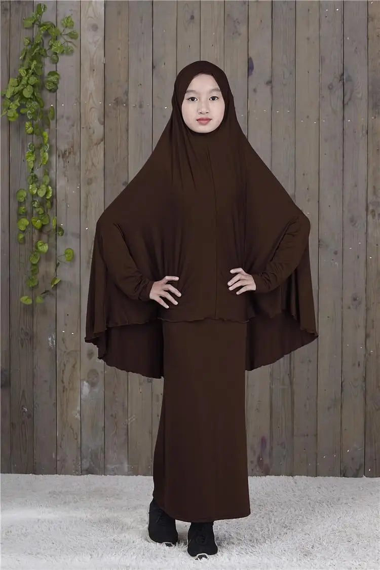 Set Muslim Kids Girls Robe Abaya Burka Hijab Islamic Maxi Dress