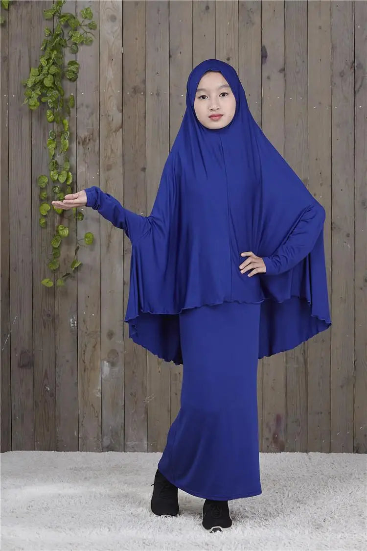 Set Muslim Kids Girls Robe Abaya Burka Hijab Islamic Maxi Dress