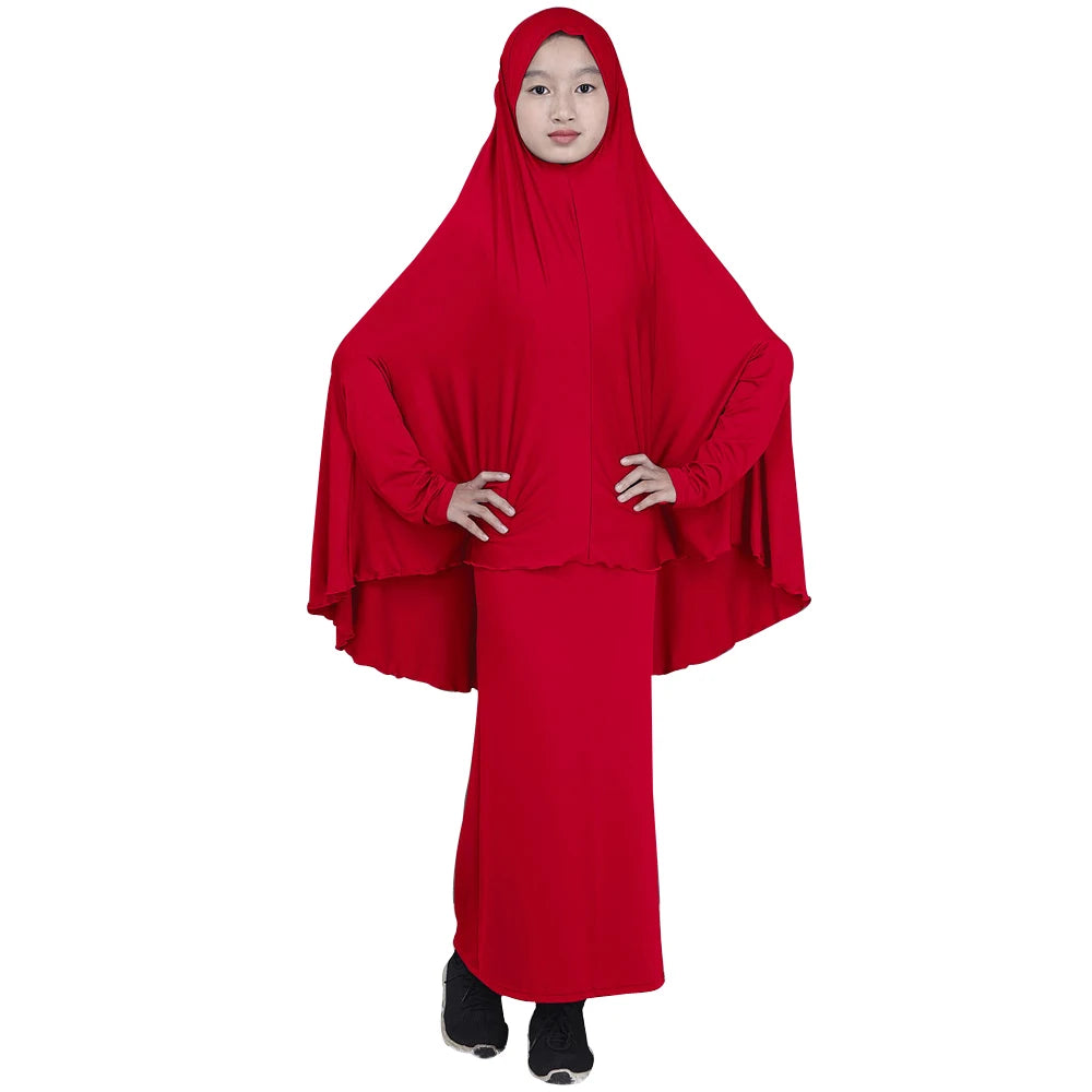 Set Muslim Kids Girls Robe Abaya Burka Hijab Islamic Maxi Dress