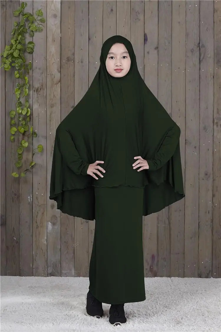 Set Muslim Kids Girls Robe Abaya Burka Hijab Islamic Maxi Dress