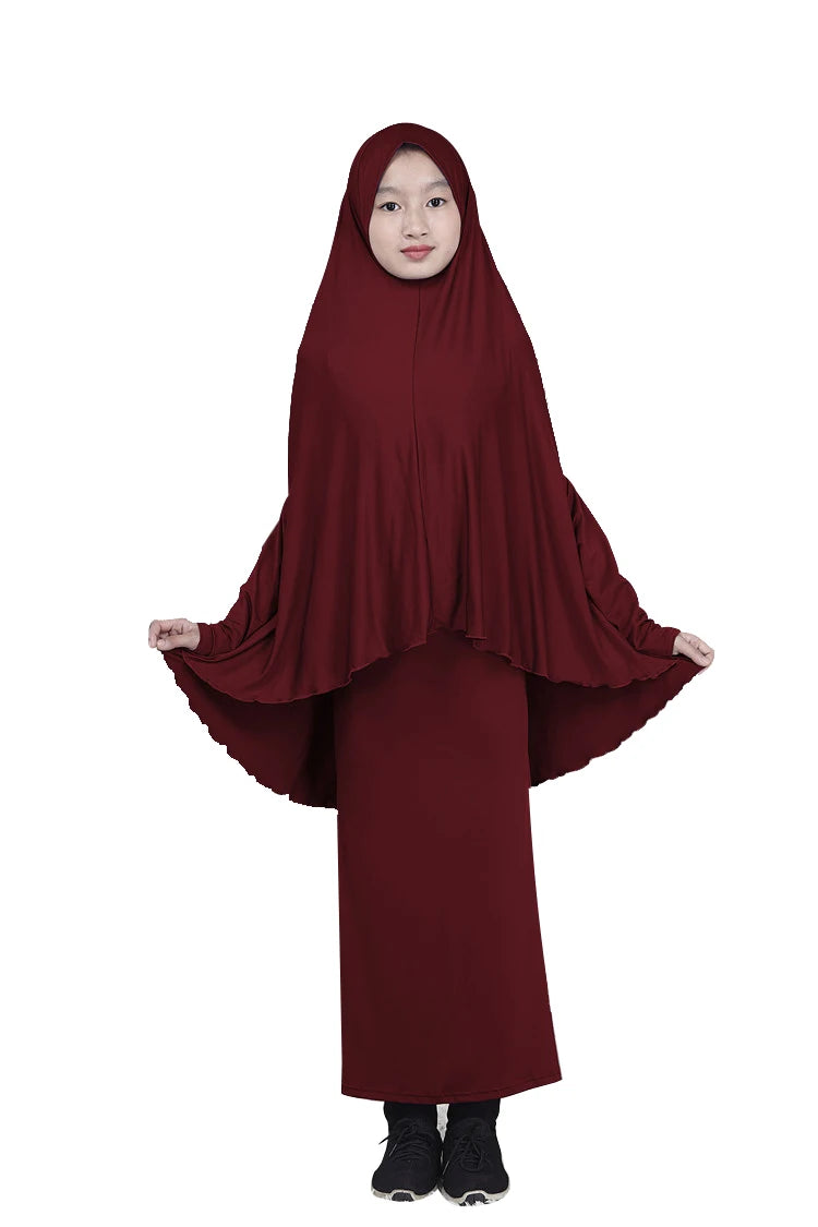 Set Muslim Kids Girls Robe Abaya Burka Hijab Islamic Maxi Dress