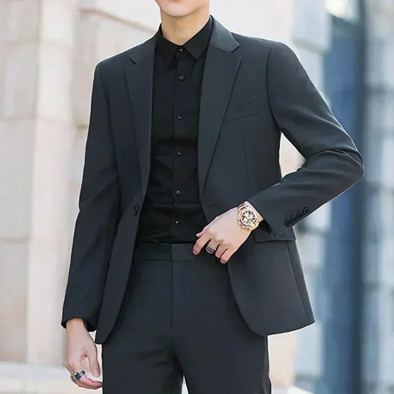 S-6XL Men's Business Casual Suit Korean Style Trendy Slim Fit 2 Piece Set
