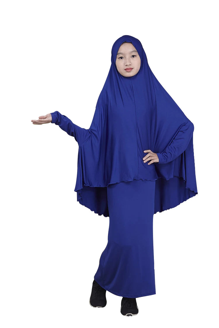 Set Muslim Kids Girls Robe Abaya Burka Hijab Islamic Maxi Dress