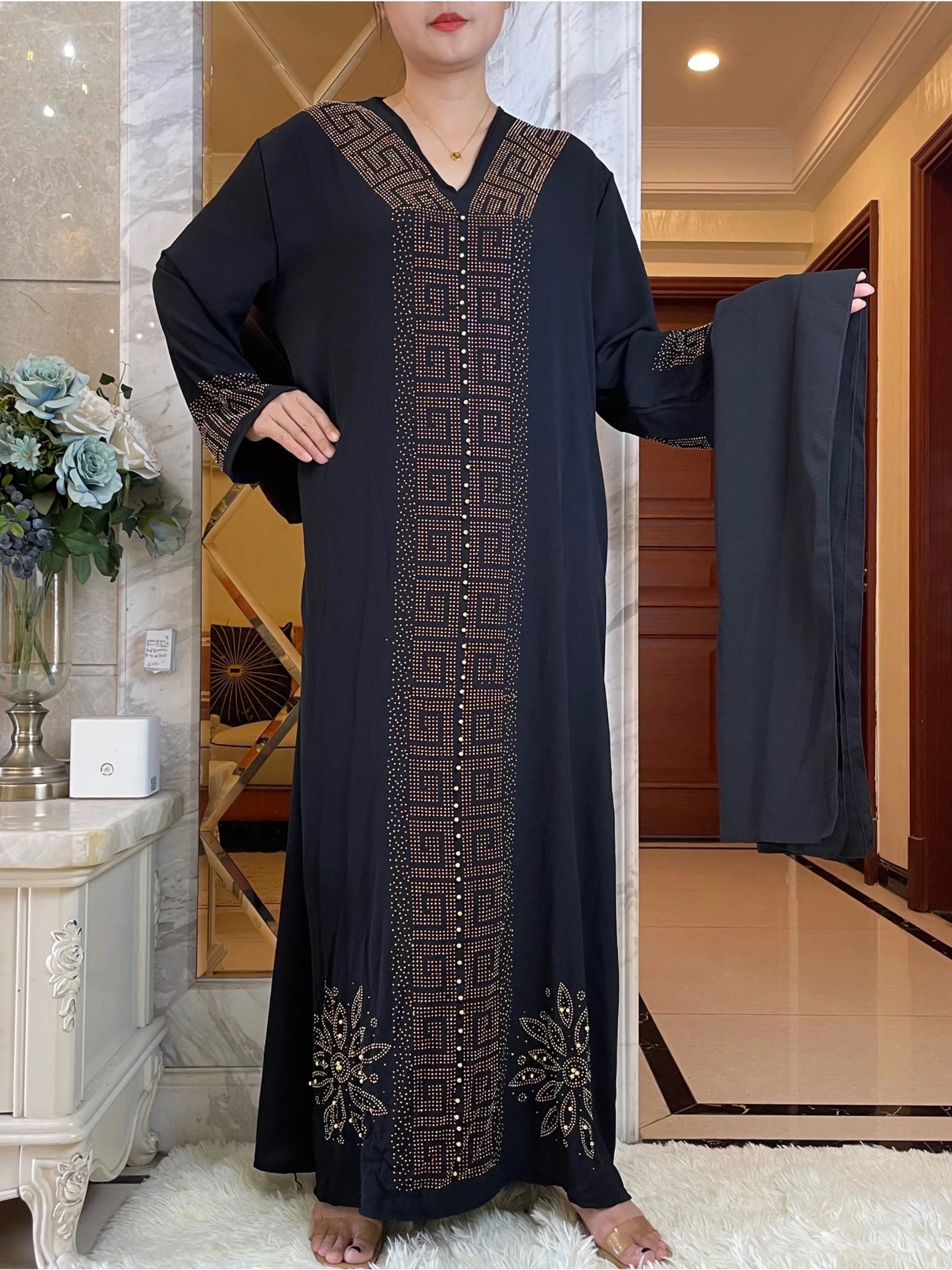 New Abayas For Women Elegant Hijab Dress Dubai Turkey Muslim Long Sleeve  Caftan Marocain Shiny Stones Kimono Islamic Clothing