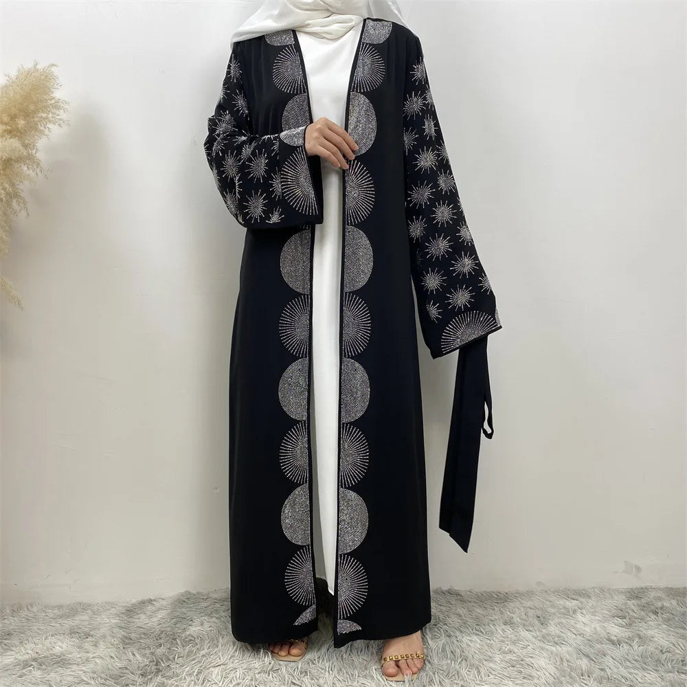 New Dubai Fashion Modest Open Kimono Abayas Diamond