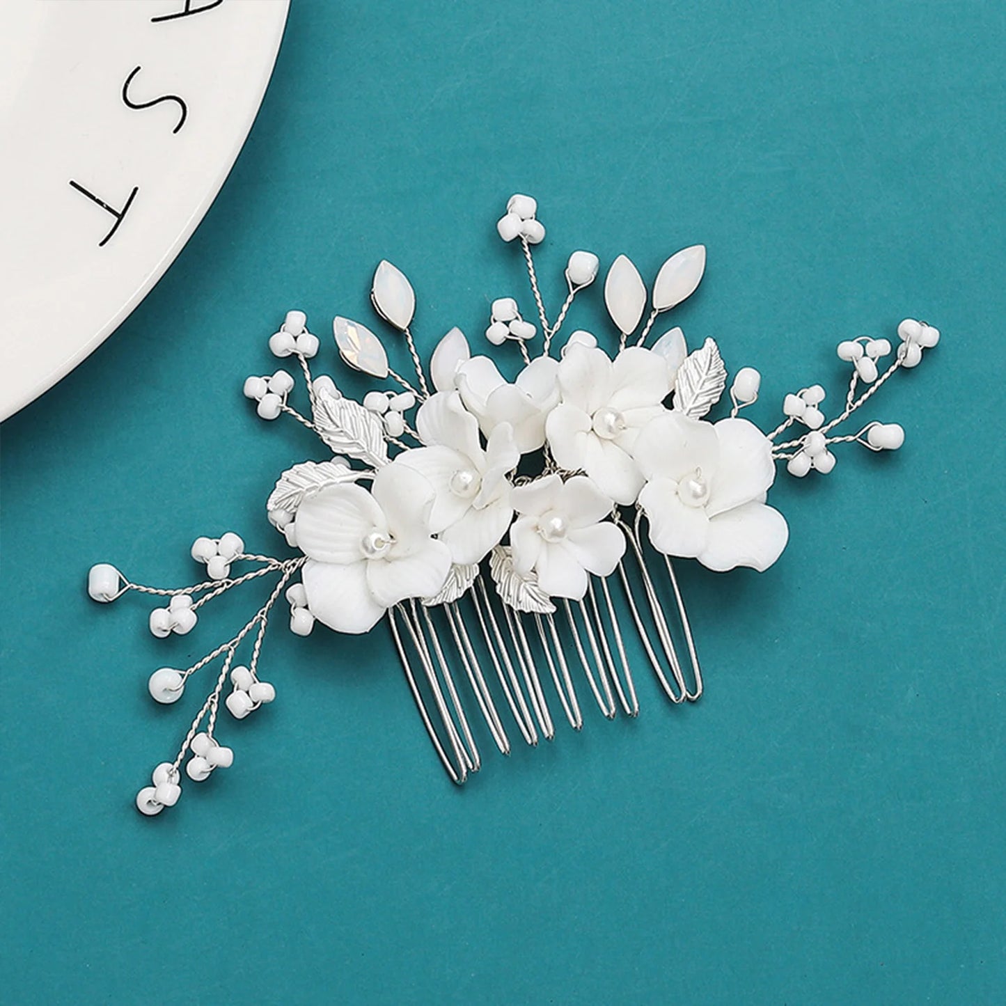 White Pearl Flower Hair Combs Jewelry Bridal Tiaras Women Headband Bridal Hair Jewelry Wedding Hair Accessories For Bride