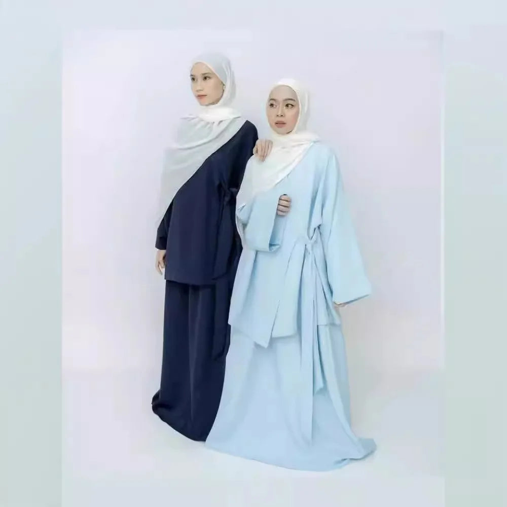 Muslim Abaya Suit for Elegant Women Matching Sets Fashion Long Shirt Tops & Skirt Ramadan Islam Outfits Urban Tracksuits Casual