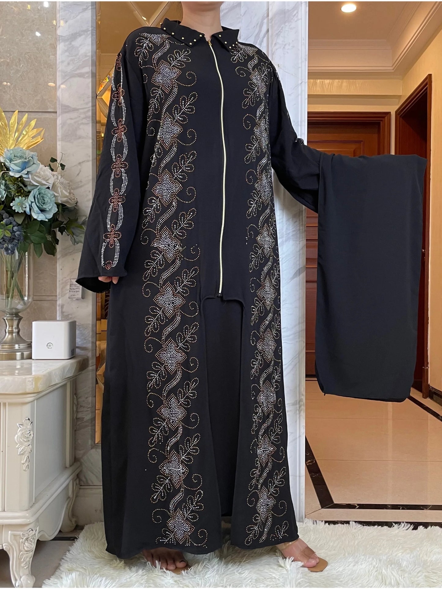 New Abayas For Women Elegant Hijab Dress Dubai Turkey Muslim Long Sleeve  Caftan Marocain Shiny Stones Kimono Islamic Clothing