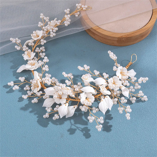 White Pearl Flower Hair Combs Jewelry Bridal Tiaras Women Headband Bridal Hair Jewelry Wedding Hair Accessories For Bride