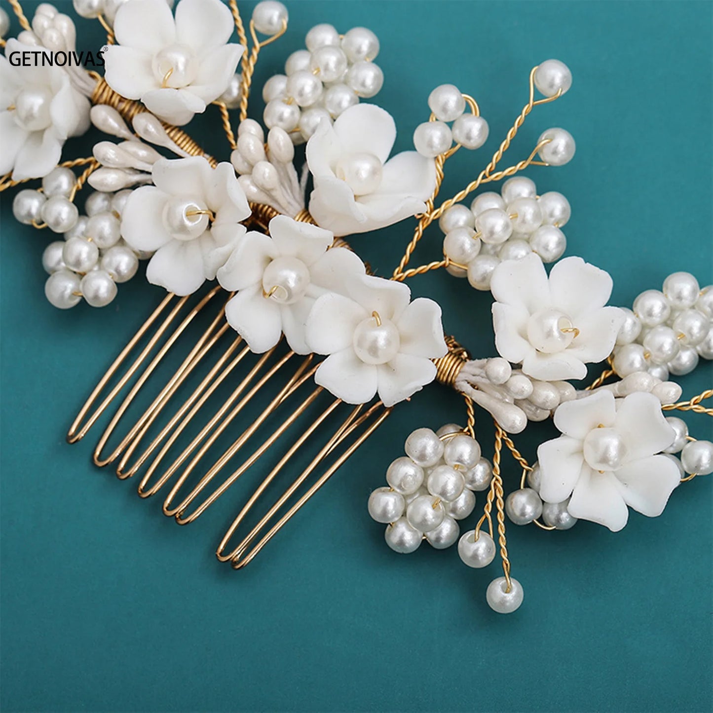 White Pearl Flower Hair Combs Jewelry Bridal Tiaras Women Headband Bridal Hair Jewelry Wedding Hair Accessories For Bride