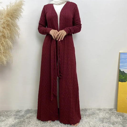 New linen kimono open style Abaya high-quality pocket Dubai dignified Muslim women's cardigan