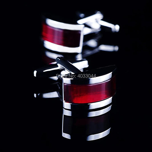 Red Onyx Cufflinks For Shirts Rectangle Men's Accessories Set Rhodium Plated Jewellery 2pcs Cuff Link OnlyArt  Jewelry