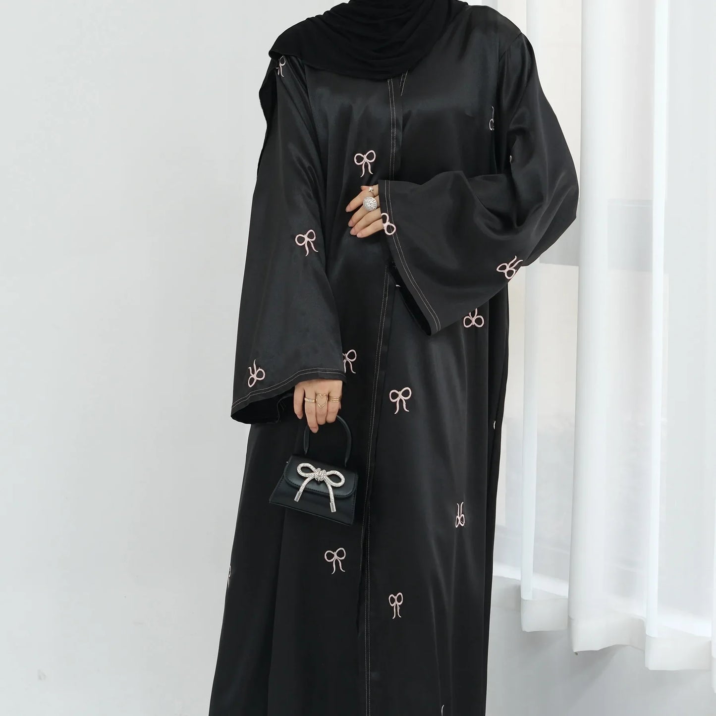 Ramadan Bow Embroidery Kimono Abaya Dubai Luxury Muslim Dress Open Abayas for Women Turkey Islamic Clothing Kaftan Hijab Robe