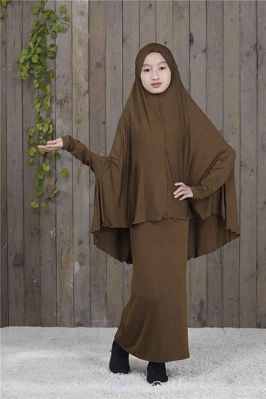 Set Muslim Kids Girls Robe Abaya Burka Hijab Islamic Maxi Dress