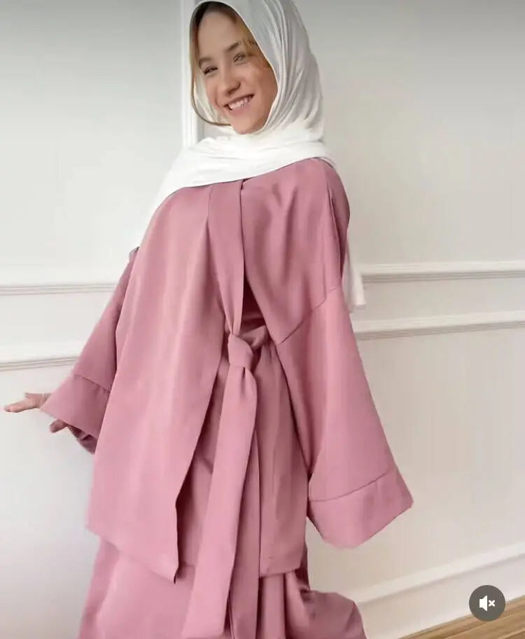 Muslim Abaya Suit for Elegant Women Matching Sets Fashion Long Shirt Tops & Skirt Ramadan Islam Outfits Urban Tracksuits Casual