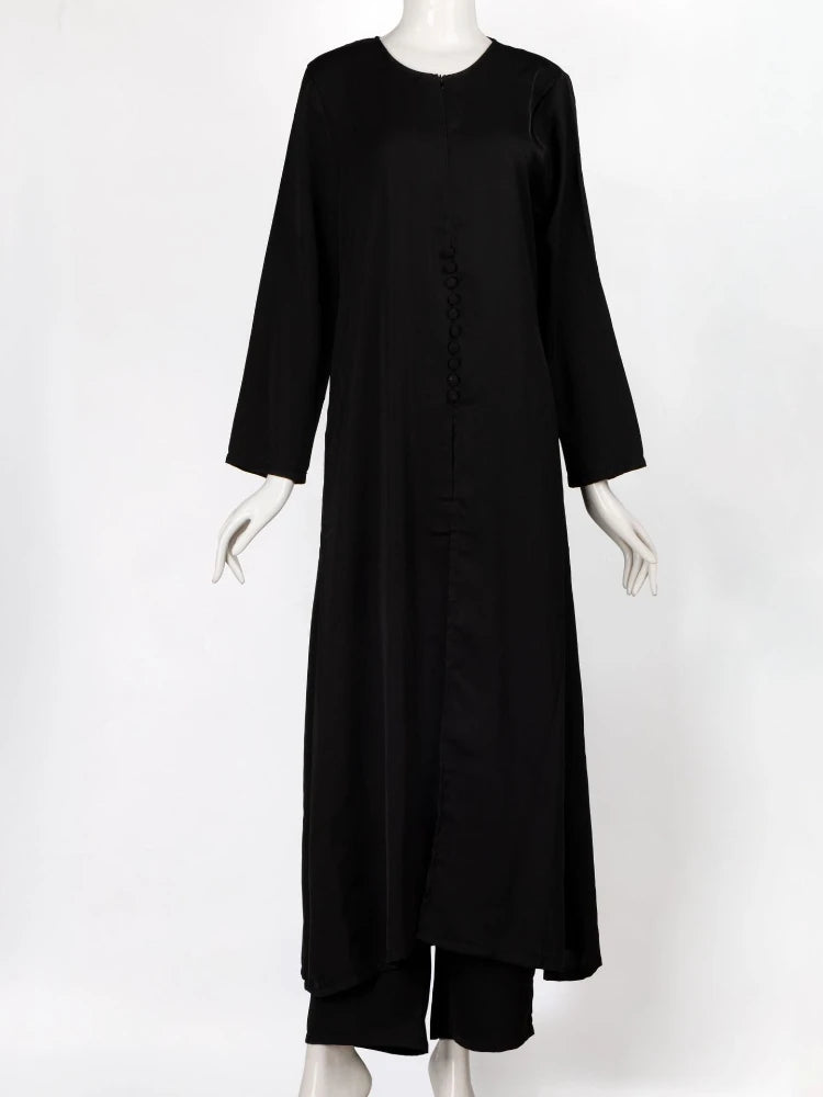 Muslim Abaya Dress Set 2 Piece Women Long Dress Arab Turkey Dubai Split O Neck Long Sleeve Top Eid Ramadan Islamic Ropa Pant Set