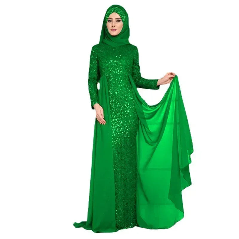 Women Muslim Fishtail Formal Dress Long Sleeve Islamic Clother Slim Fit Noble Abaya Turkey Sequin Elegant Malaysia Morocco