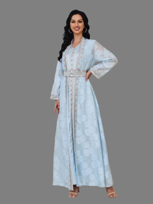 Two Piece Set Elegant Evening Dress 2025 Women Muslim A-line Prom Gown Formal Events Customized Fashion Dubai Arabic With Belt