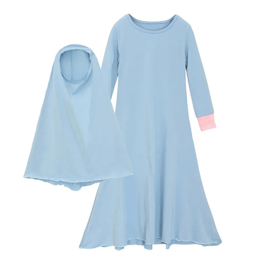 Muslim Islamic Baby Girls Abaya With Hijab Full Length Robe Burka Maxi Little Kids Kaftan Girls Prayer Dresses Gowns