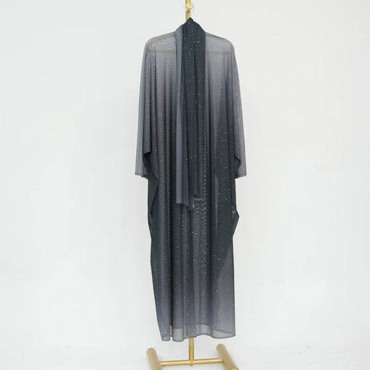 Glitter Gradient Abaya with Hijab 2 Piece Set