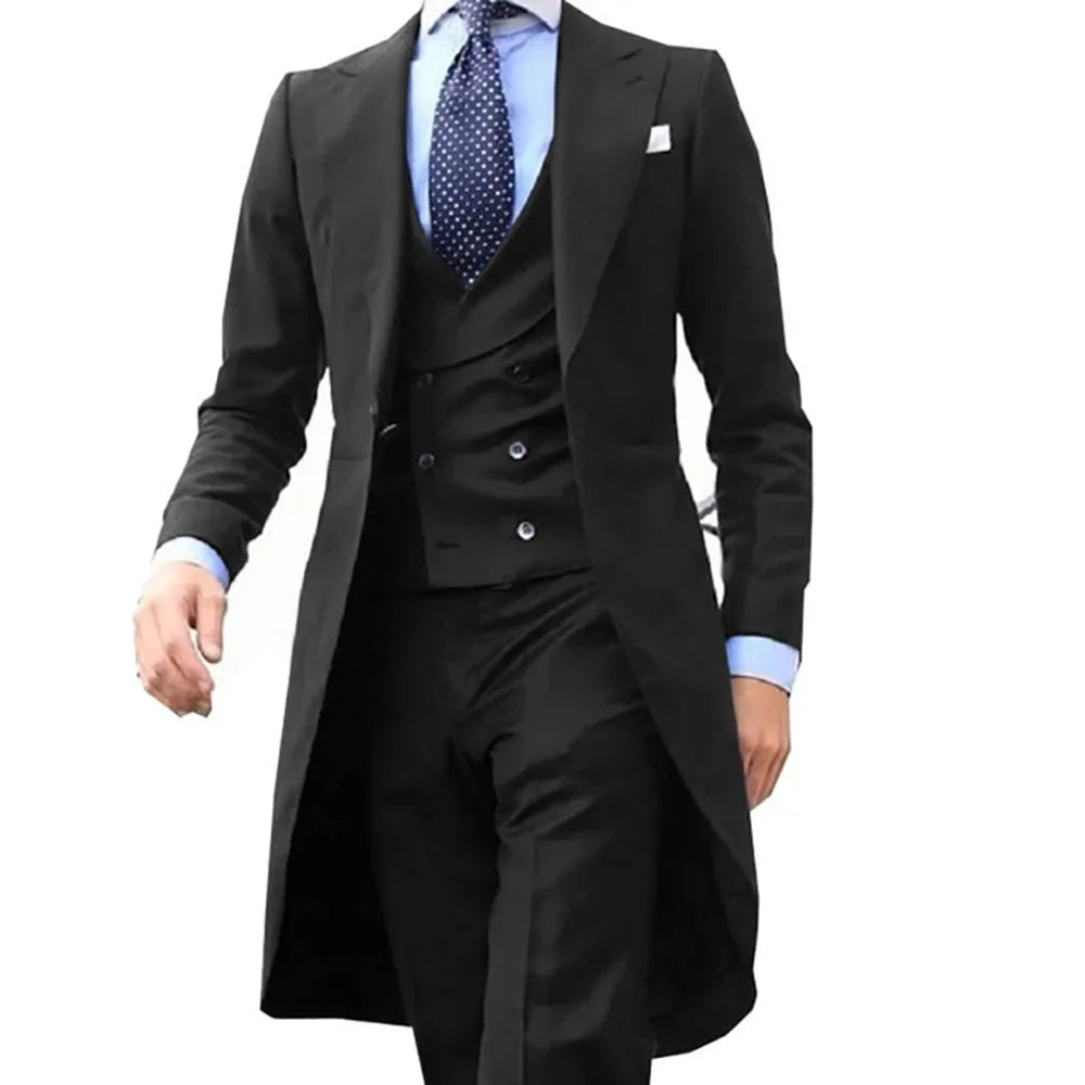 Long Coat Designs Formal Men Suits Gentle Male Set Wedding Tuxedo Prom Blazer Custom Fashion 3 Pieces (Jacket+vest+Pants)