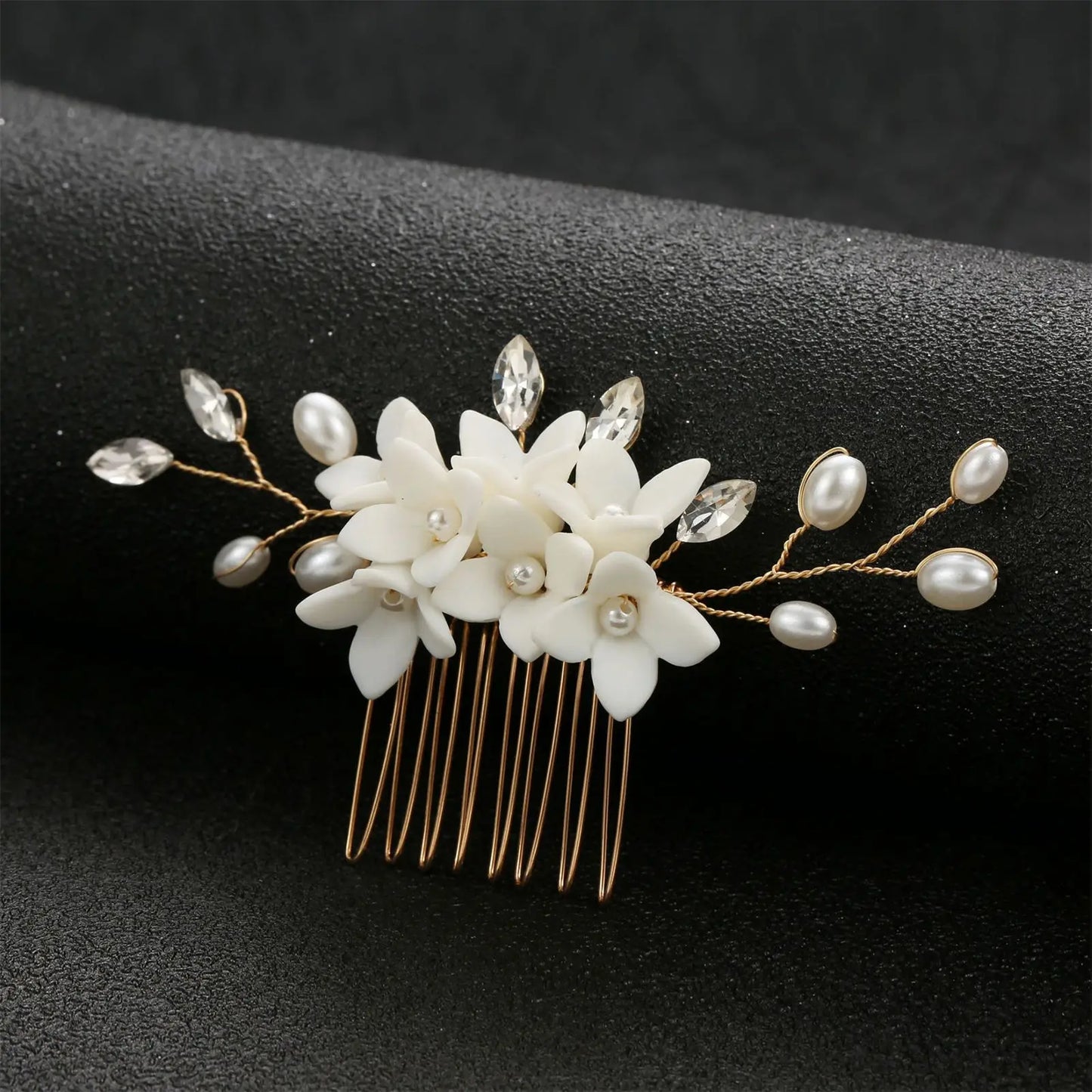 White Pearl Flower Hair Combs Jewelry Bridal Tiaras Women Headband Bridal Hair Jewelry Wedding Hair Accessories For Bride