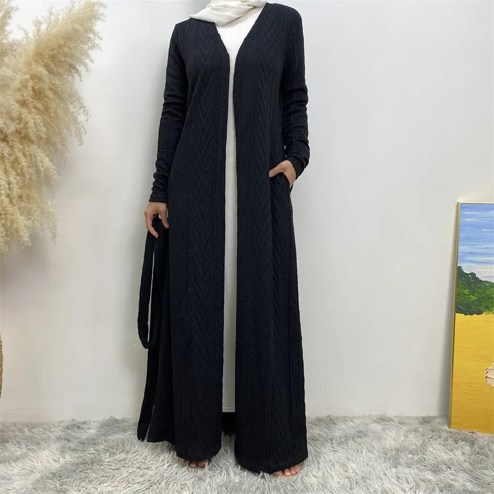 New linen kimono open style Abaya high-quality pocket Dubai dignified Muslim women's cardigan