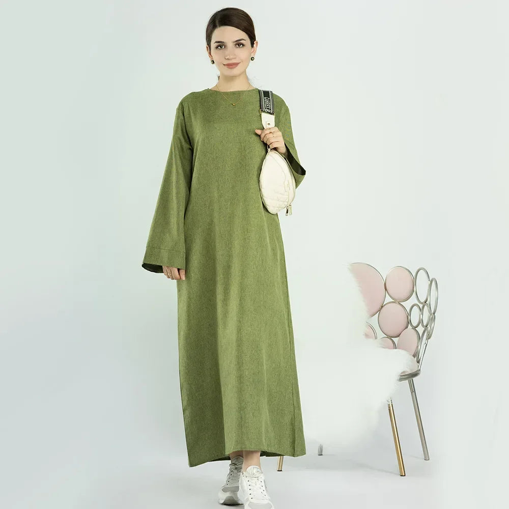 Cotton Linen Abaya Closed Muslim Dress Turkey Loose Casual Abayas Dubai African Dresses for Women Kaftan Robe Islam Clothing