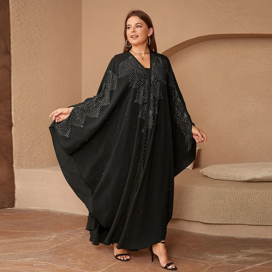 Dresses for Women Muslim Long Sleeve V-neck Polyester Black Yellow White Maxi Dress Plus Size Gowns Dubai Abaya Kaftan Dress