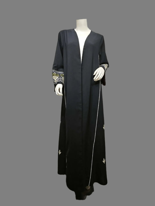 Black Embroidery Open Modest Abaya Dubai