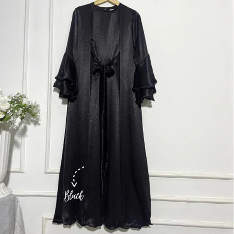 Abaya Set with Open Kimono and Sleeveless Inner Dress for Muslim Women