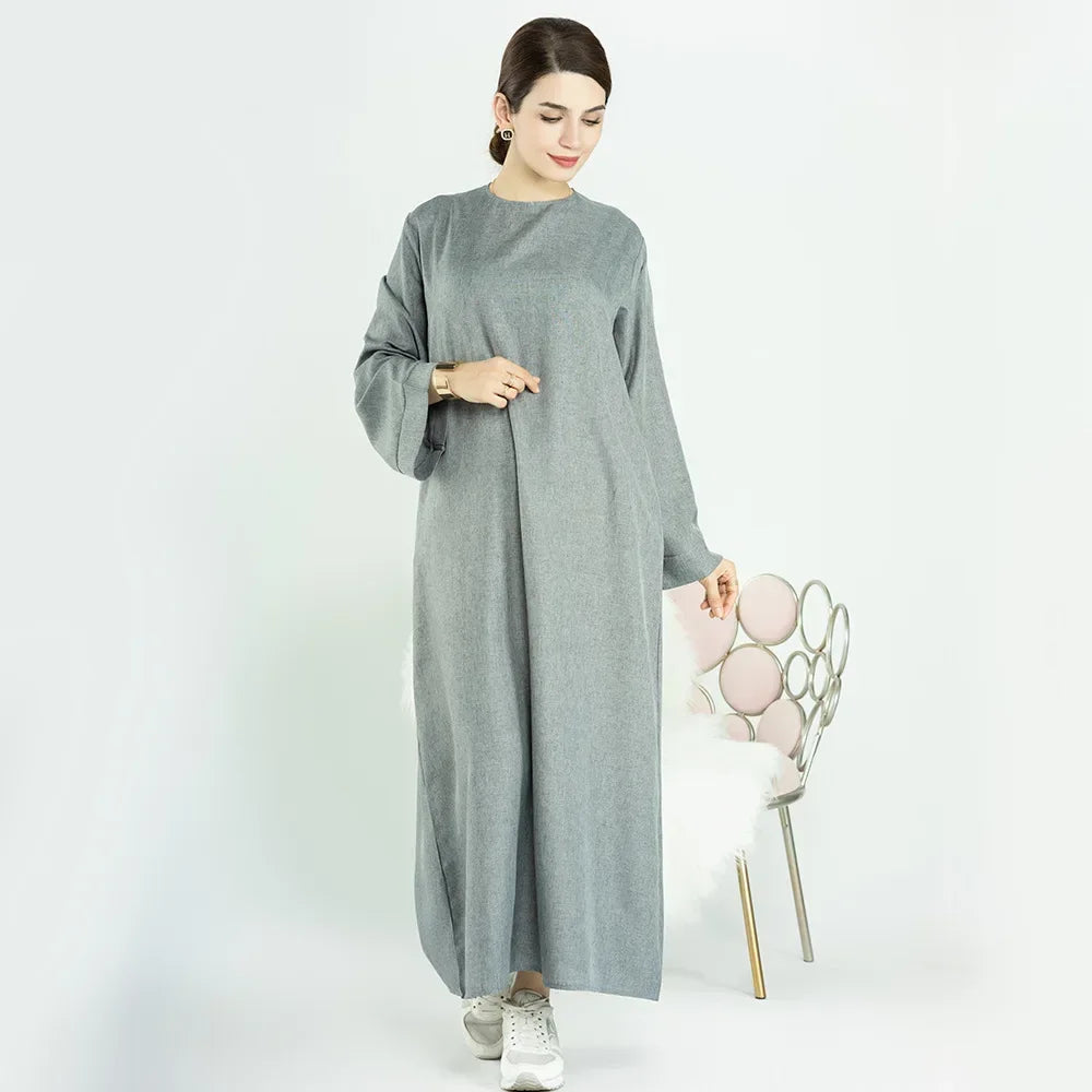 Cotton Linen Abaya Closed Muslim Dress Turkey Loose Casual Abayas Dubai African Dresses for Women Kaftan Robe Islam Clothing