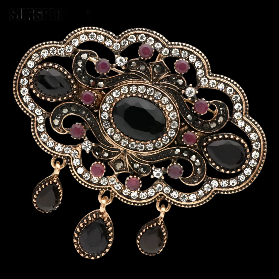 Sunspicems Elegent Round Flower Turkish Brooch For Women Ethnic Caftan Corsage Bride Wedding Jewerly Indian Bohemia Broches Pins