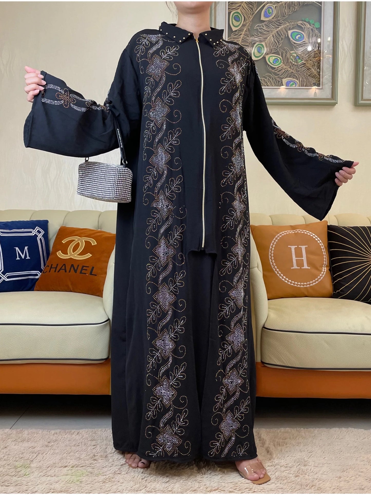 New Abayas For Women Elegant Hijab Dress Dubai Turkey Muslim Long Sleeve  Caftan Marocain Shiny Stones Kimono Islamic Clothing