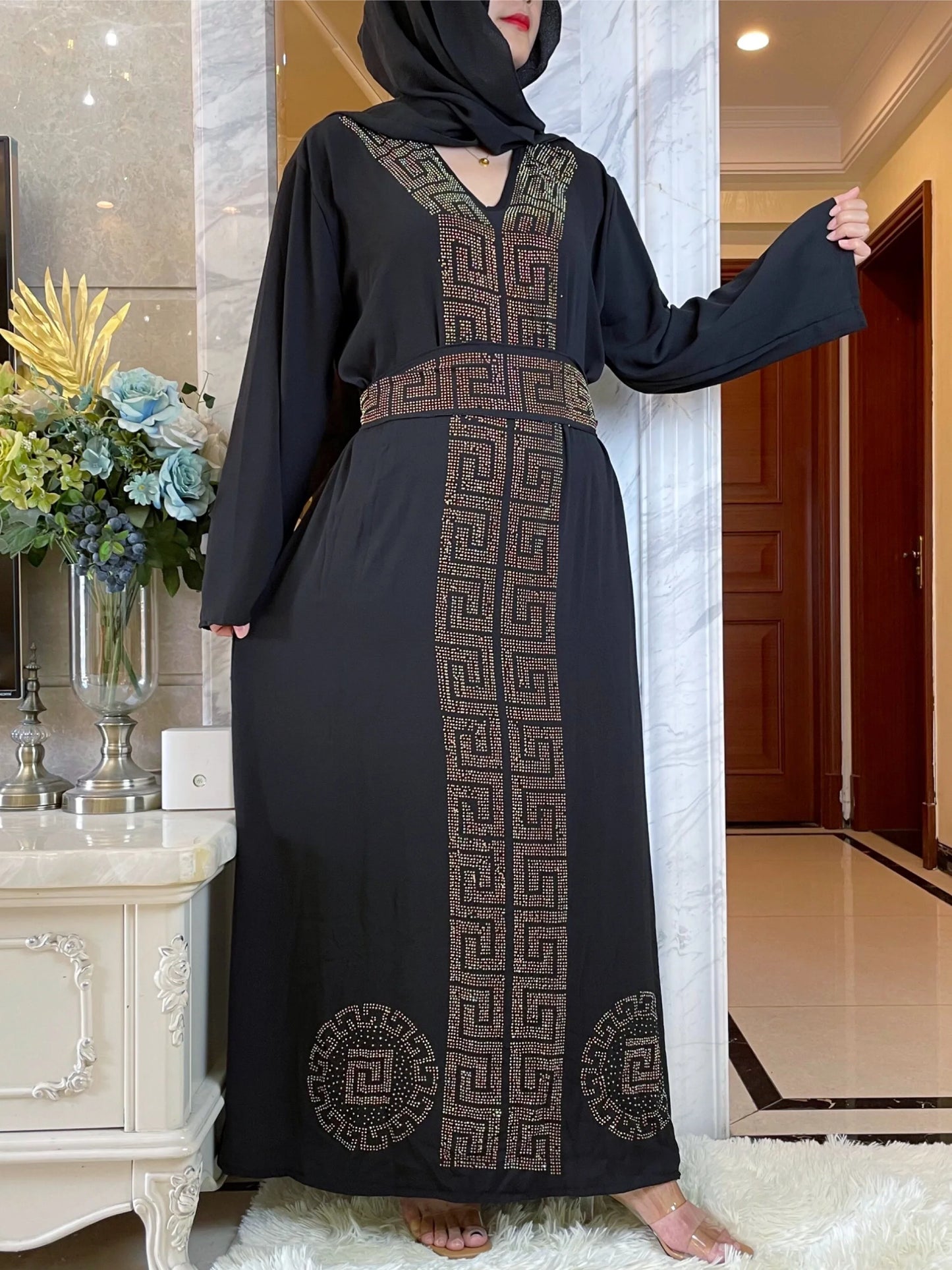 New Abayas For Women Elegant Hijab Dress Dubai Turkey Muslim Long Sleeve  Caftan Marocain Shiny Stones Kimono Islamic Clothing