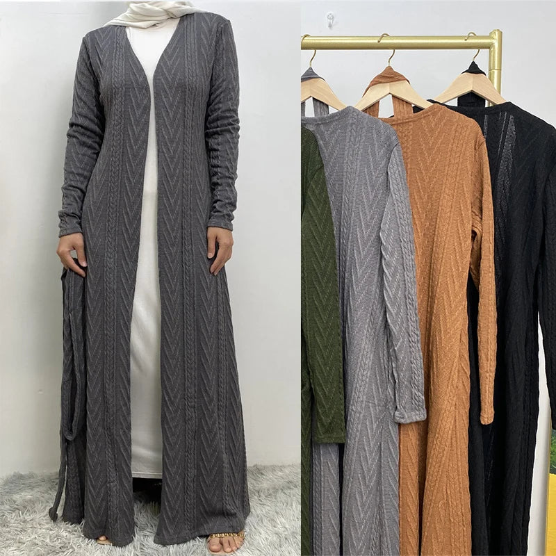 New linen kimono open style Abaya high-quality pocket Dubai dignified Muslim women's cardigan