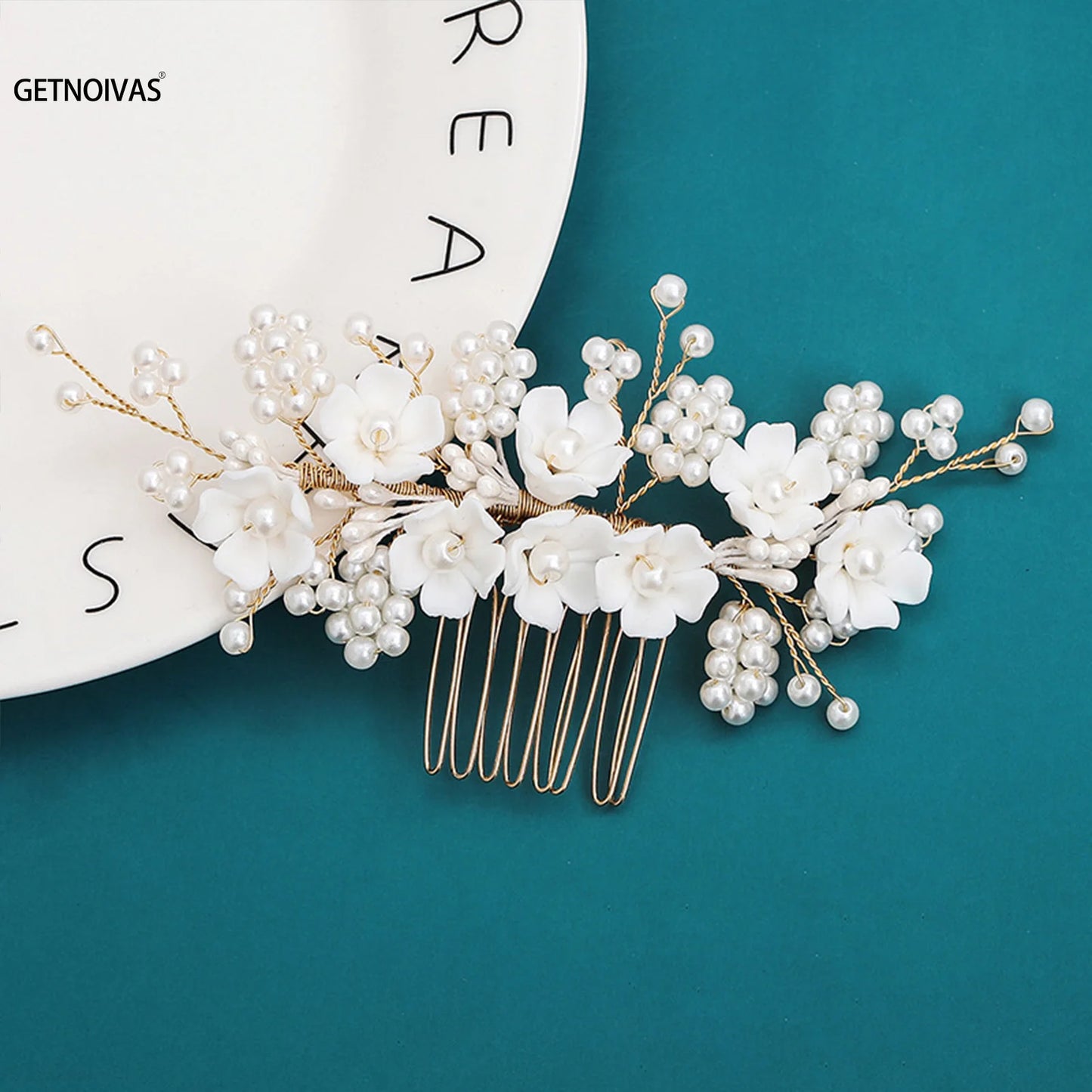 White Pearl Flower Hair Combs Jewelry Bridal Tiaras Women Headband Bridal Hair Jewelry Wedding Hair Accessories For Bride