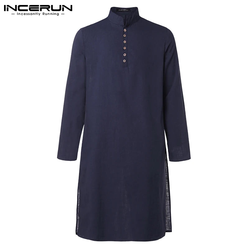 Brand Basic  Mens Shirts Long Sleeve  Dress Islamic Clothing Chemise Elegant Kaftan Robe Pakistani Man Clothes S-5XL