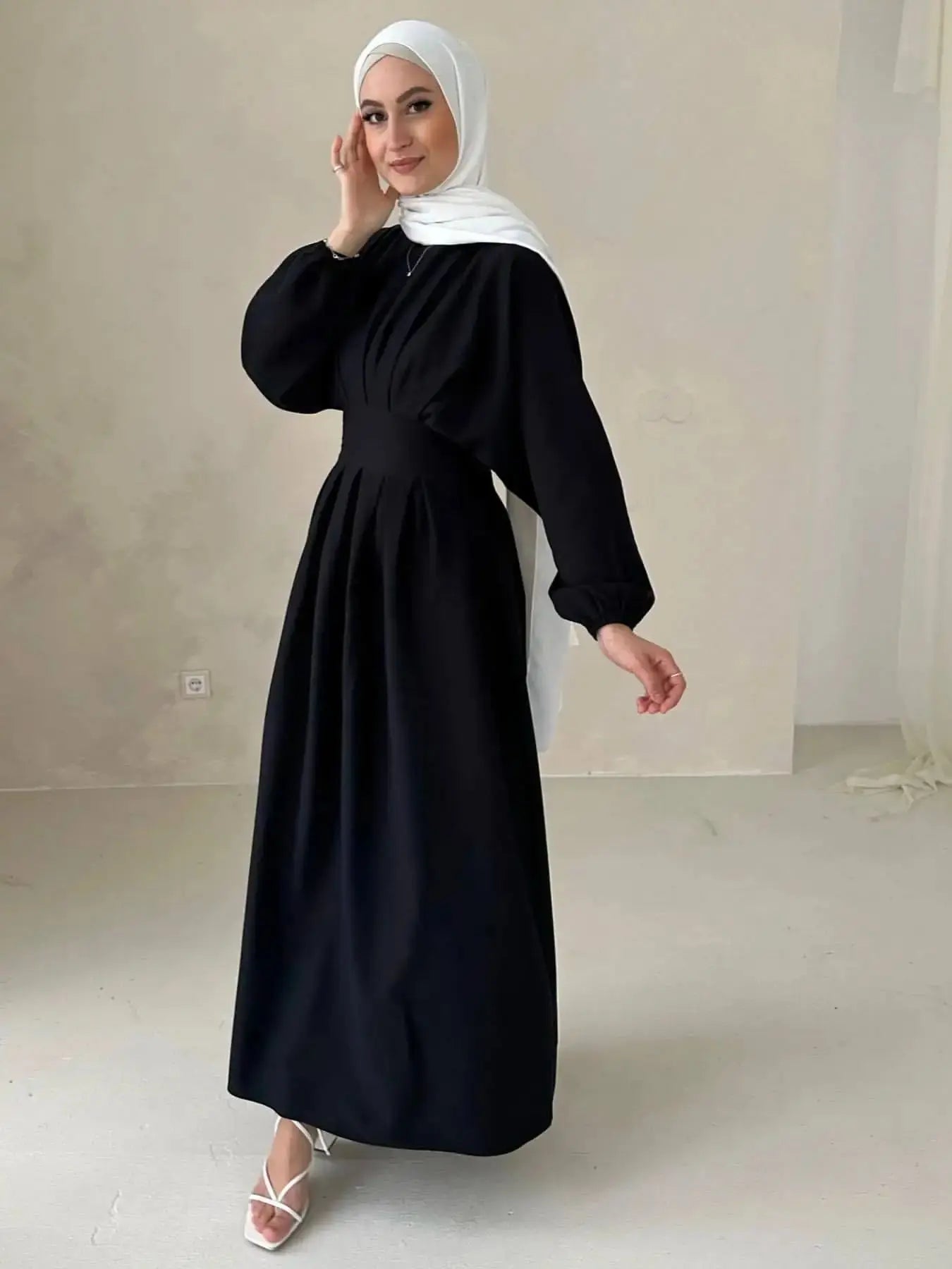 Fashion Jazz Muslim Dress Elastic Cuff Sleeve Robe Female Full Length Umbrella Dubai Modest Abaya Women Muslim Dress wy2028