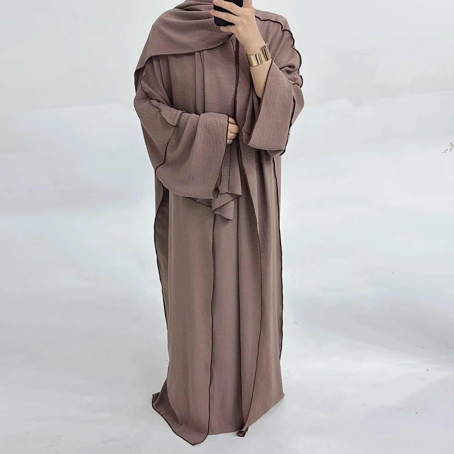 Turkey Dubai Abayas Muslim Set Cardigan Inner Lap and Turban Muslim Long Robes Three-piece Muslim Open Abayas for Women Dress