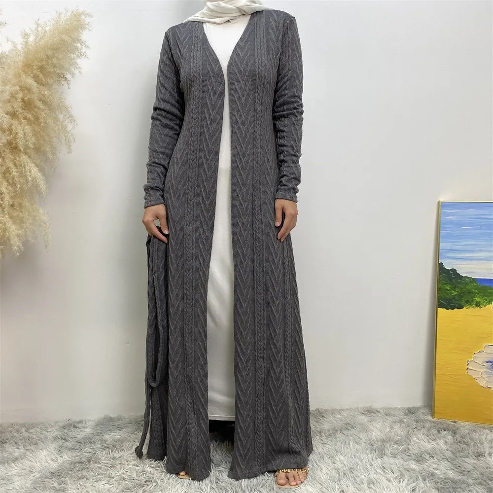 New linen kimono open style Abaya high-quality pocket Dubai dignified Muslim women's cardigan