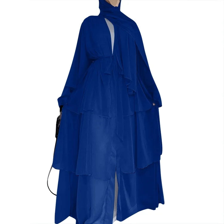 Robe Femme Musulmane Fashion Stitching Three-layer Chiffon Elegant Cardigan Dress Gown Abayas for Women Dubai Open Abaya Kimono