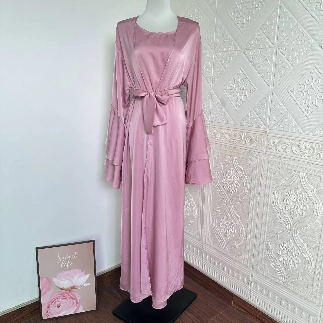 Abaya Set with Open Kimono and Sleeveless Inner Dress for Muslim Women