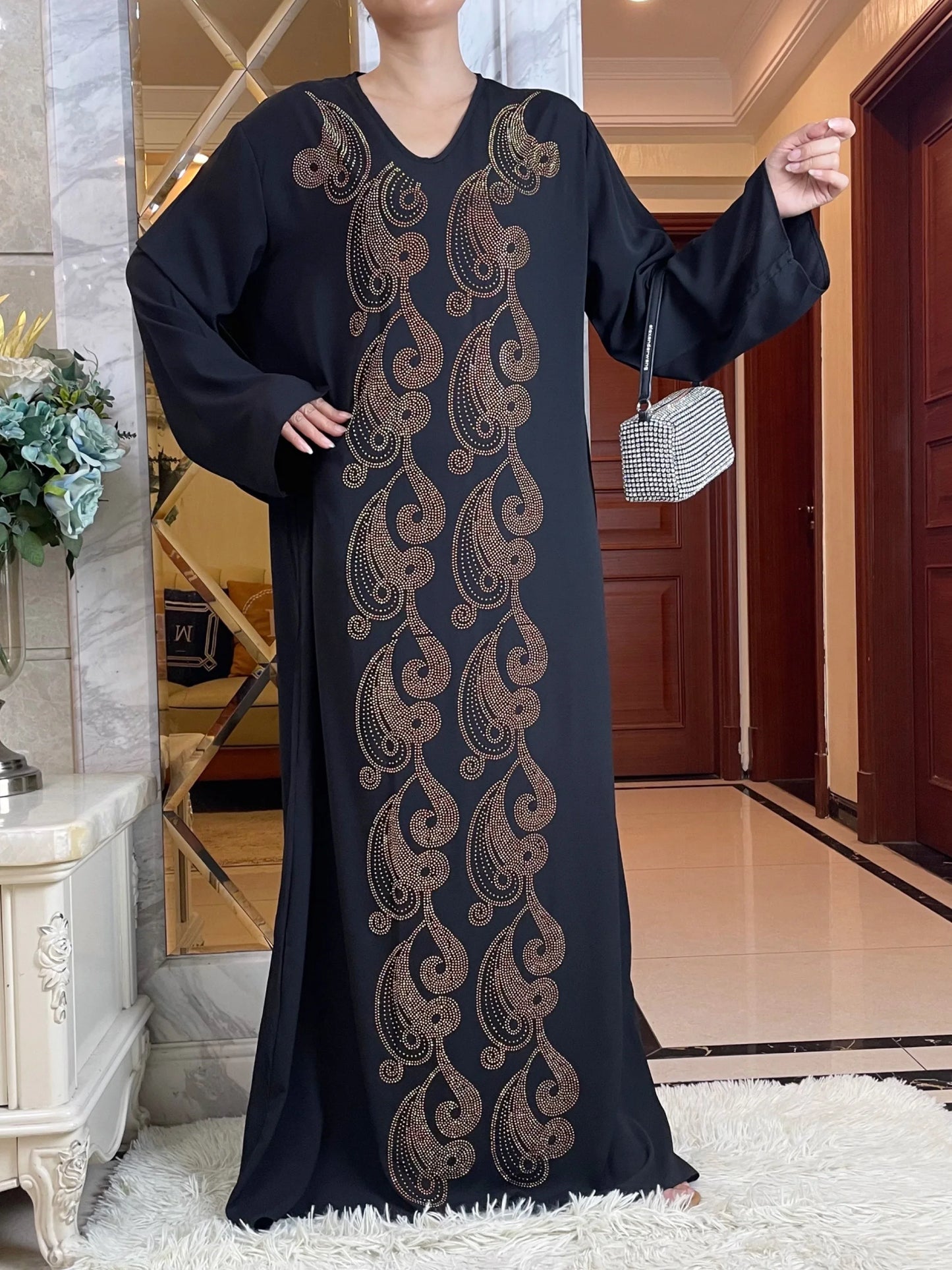 New Abayas For Women Elegant Hijab Dress Dubai Turkey Muslim Long Sleeve  Caftan Marocain Shiny Stones Kimono Islamic Clothing