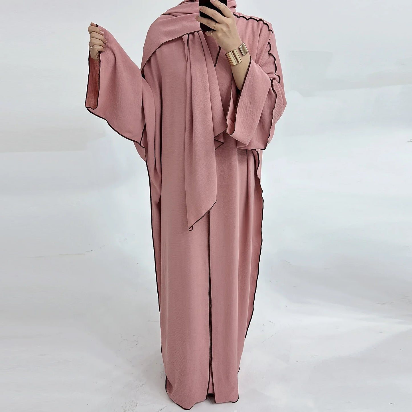 Turkey Dubai Abayas Muslim Set Cardigan Inner Lap and Turban Muslim Long Robes Three-piece Muslim Open Abayas for Women Dress